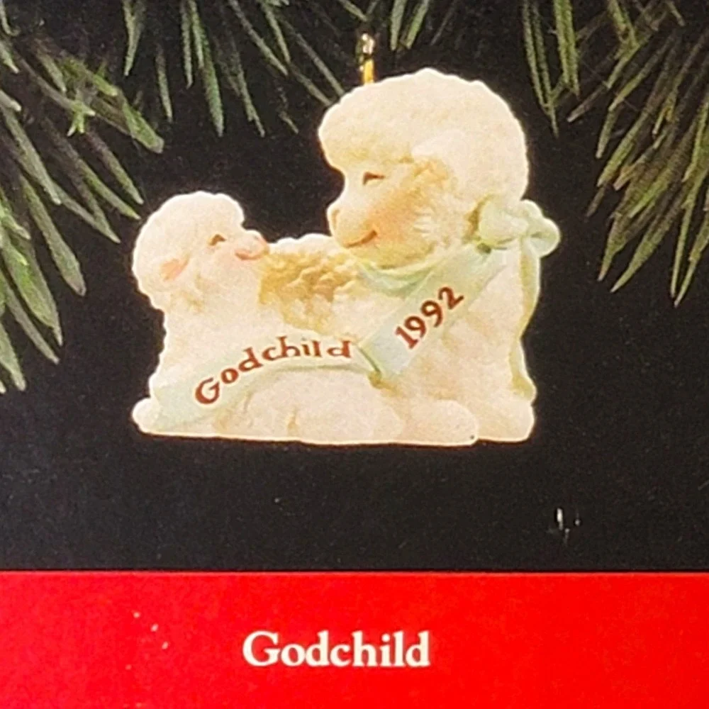 VTG‎ 90s Hallmark Godchild Christmas Ornament 1992 Lamb Keepsake Decoration Gift